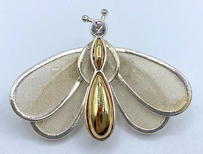 B5-606 Vintage Brooch Silver Pin 2   Animal Butterfly Rhinestone • $2.99