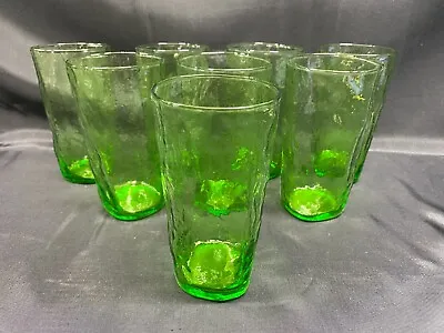 Set Of 8 ~  Morgantown Glass  CRINKLE GREEN  Iced Tea Tumblers  ~ 5 1/2  Tall • $63.99