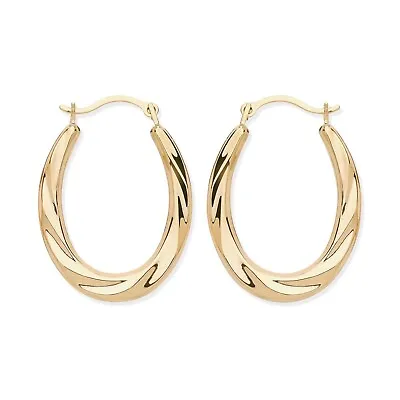 9ct Yellow Gold Patterned Oval Hoop Earrings - Solid 9K Gold • £43.95