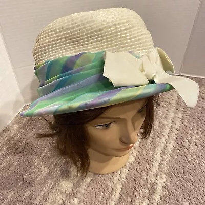 Vintage Screen Vogue Original Hat Straw Rope Bow 21.5” Easter Bonnet Hat Scarf • $21.47