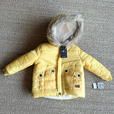 7 For All Mankind Jacket Toddler 24m Hood Coat Yellow Fleece Lined Puffer New • $22.99