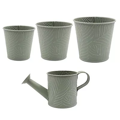 Pastel Green 1.1L Metal Watering Can & 3pc Various-Sized Garden Decor Planters • £16.25