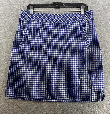 Talbots Women’s Size12 Skirt Blue Black White Plaid Wool Blend Side Zip Lined • $15.88