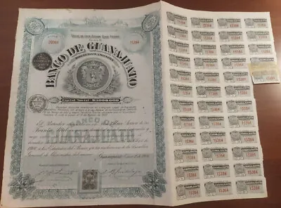 Mexico 1906 Banco Guanajuato Bank 100 Pesos Coupons Bond Loan Share Stock • $78