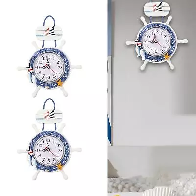 Nautical Clock Mediterranean Wall Clock Small Clock Ship Wheel Wall Hanging • £17.94