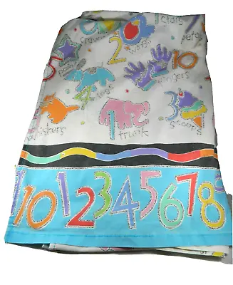 Crayola Kids Twin Flat Bed Sheet Animals Numbers Vintage Craft Repurpose • $9.95