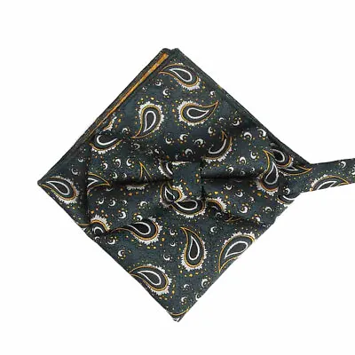 Men Paisley Pre-tied Bowtie Pocket Square Set Wedding Party Bow Tie Hanky Lot • $11.99