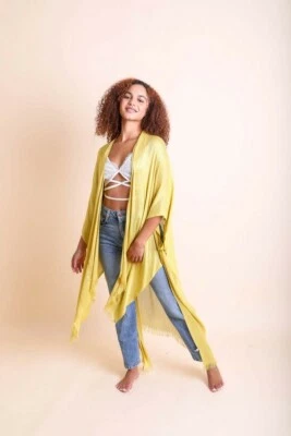 $18.99 • Buy Women's Solid Long Kimono Duster Cardigan Fringe Open Front Wrap Boho Hippie OS