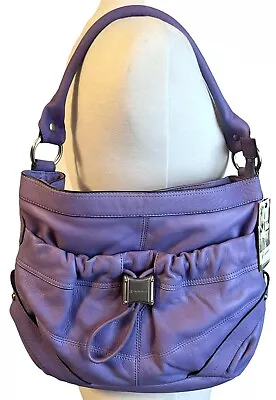 New B Makowsky Light Purple Leather Handbag Purse Large Toggle Outer Pocket 15” • $64.95