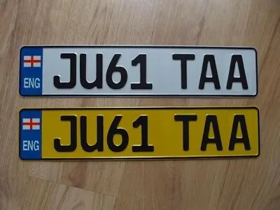 White Yellow Eng Flag Plain Pressed Number Plate Metal Embossed German Style • £23.99