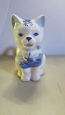 Vintage Delft Blue Holland Hand Painted Windmill Floral Cat Creamer • $14.99