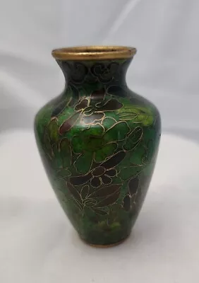 Vintage Chinese Miniature 3 Inch Cloisonne Vase Emerald Green Gold • $23