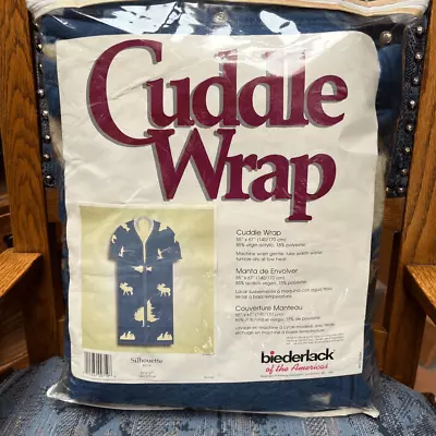 VINTAGE Biederlack Cuddle Wrap Blanket Moose Tree Cabin Blue White NEW In Packag • $50
