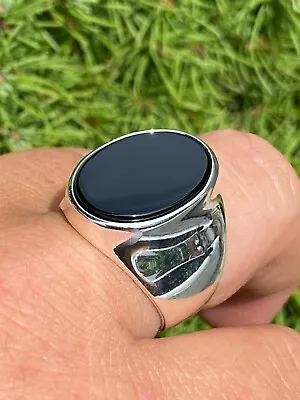Men's Solid 925 Sterling Silver Real Black Onyx Signet Ring 7-13 Pinky Large • $51.19