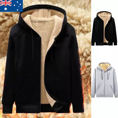 Mens Fleece Fur  Hooded Jacket Coat Zip Warm Hoodie Sweatshirt M-5XL SIZES # • $20.85