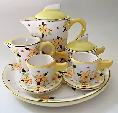 Floral Gold Rim Porcelain Frangipani Collectible Miniature Tea Party Set Play • $19.98