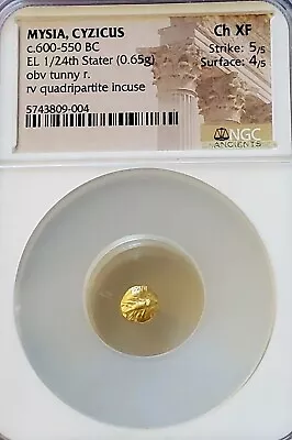 Mysia Cyzicus 1/24th Stater Tunny NGC CH XF Ancient Electrum Coin • $895