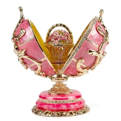 Double Floral Basket Faberge Egg Replica Jewelry Box - Pink Easter Egg Фаберже • $135.96