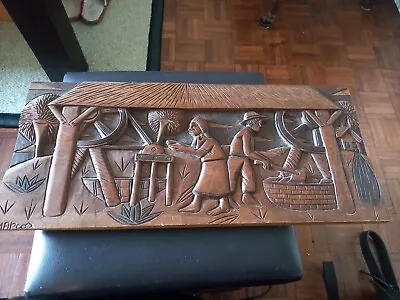 £10 • Buy Large Brazilian Olinda Carved Wood Panel By MARCOS Vintage