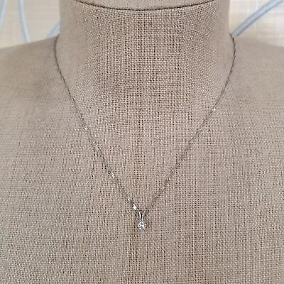 14K White Gold And Diamond Solitaire Necklace .23 Ct Pendant Chain Vintage • $499