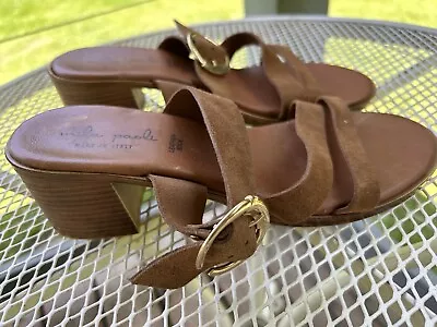 Mila Paoli Womens Made In Italy Brown Suede Cork Sandals Shoe 3 Strap Y41* • $14