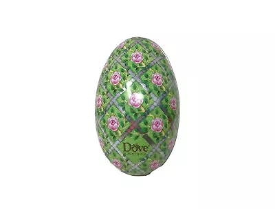 Tin Easter Egg Candy Container Green Pink Flower Dove Mars Brand 6  X 4  Vintage • $8.80