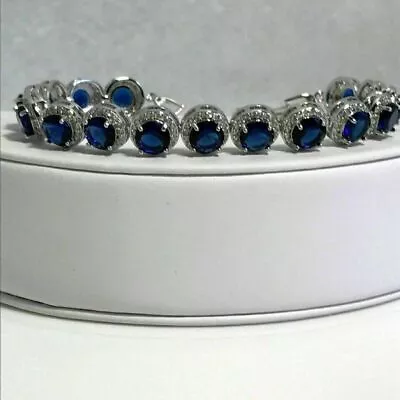 9Ct Round Cut Lab Created Sapphire & Diamond  Women's Bracelet White Gold Finish • £107.18
