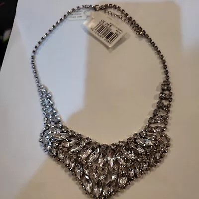 Macy's Brand Statement Bib Necklace Silver Tone Rhinestone Necklace NWT • $19.99