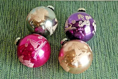 4 Colors VINTAGE SHINY BRITE TOY PARADE MICA STENCIL GLASS CHRISTMAS ORNAMENTS • $15