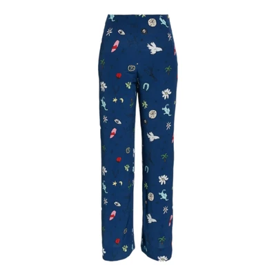 $75 • Buy STAUD Bonita Novelty Print Wide Leg Pants 4 NEW In Boysenberry Y2K Floral Stars 
