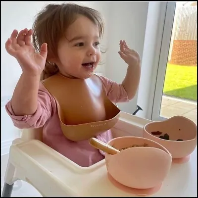 Baby Feeding Co Eco Friendly Silicone Baby Suction Bowl & Spoon Set Peach Pin • £9.99