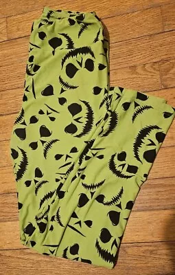 Lularoe OS Leggings Pumpkin Jack Lantern New Scary Faces Halloween Neon   • $0.99