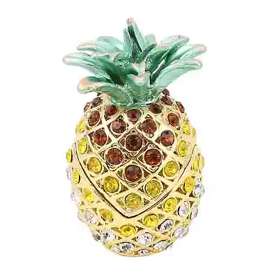 Multi Color Crystal Enameled Pineapple Jewelry Organizer Trinket Box In Goldtone • $16.59