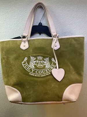 VTG Y2K Juicy Couture  Green & Pink Velour Handbag Tote Bag • $49