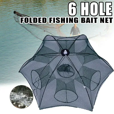 Fishing Bait Trap Automatic Folding Cast Cage Crab Net Fish Minnow Rivers Lake • $8.99