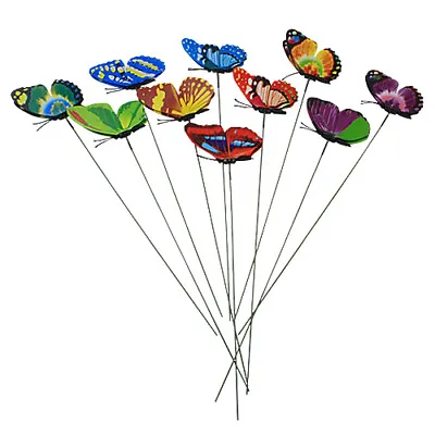 10 X 7cm Colourful Butterflies On Sticks Party Wedding Decoration Art DIY Garden • £3.49