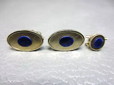 Vintage Lapis Yellow Gold Plated Cuff Links With Tie Tack • $19.95