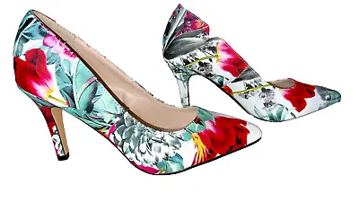 Quiz Floral Court MID Heel Pointy Shoes Formal Occasion Party Uk3 Eu36 New SALE • £22