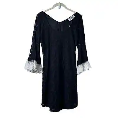 NWT Vava By Joy Han Wednesday Adams Inspired Bell Sleeves Lace Black Dress M • $24