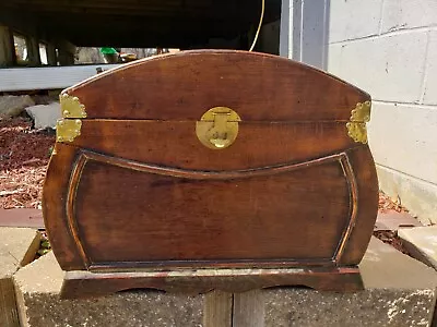 Vtg Wood Toy Storage Box Trunk W/Handles Brass Metal Details • $95.99