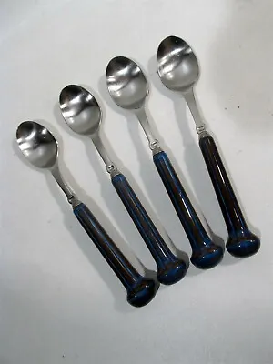 Midcentury Denby Ceramic Stainless Regency Blue Flatware 4 Teaspoons • $65.99