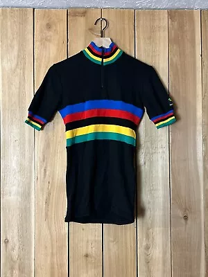 Vintage 70s 80s Bellwether Wool Knit Cycling Jersey Mens SZ XS Black Striped F7 • $8.99