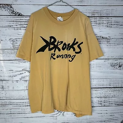 Vintage Single Stitch Brooks Running Logo Spellout Graphic T-Shirt Faded Mens XL • $39.99