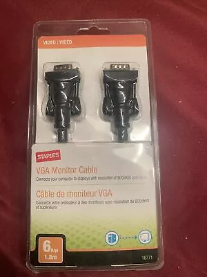 Staples 18771 6ft VGA Monitor Extension Cable Monitor Cord Plug LCD TV NEW • $12