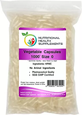 1000 Size 0 HPMC Veggie Caps Empty Vegetable Capsules Vegetarian Vegan Pill C... • $29.93
