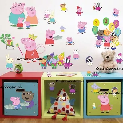 Peppa Pig Family Wall Stickers Baby Kids Bedroom Nursery Decor Art Mural Decal • £7.98