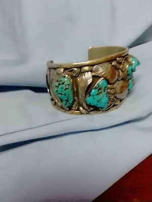 Sterling Silver Old Navajo Hallmarked Turquoise  70s Men's Cuff • $695