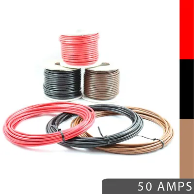 £400 • Buy 50 AMP 6mm² Single Core Stranded Copper Cable 12v 24v Thin Wall Wire RED BLACK
