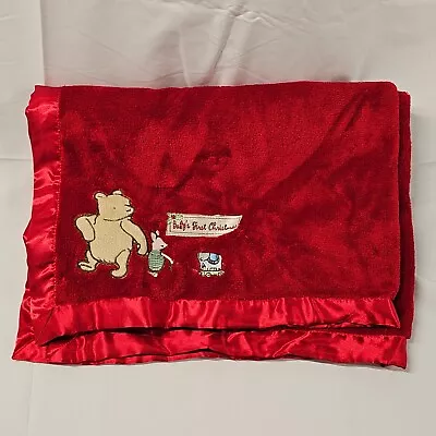 Disney Classic Pooh Plush Babys First Christmas Blanket Red Satin Plush Soft New • $29.99