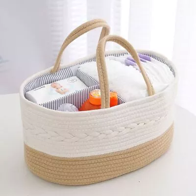 Cotton Baby Diaper Storage Basket Travel Out Tote Bag Rope Diaper Bag  Outdoor • £22.47